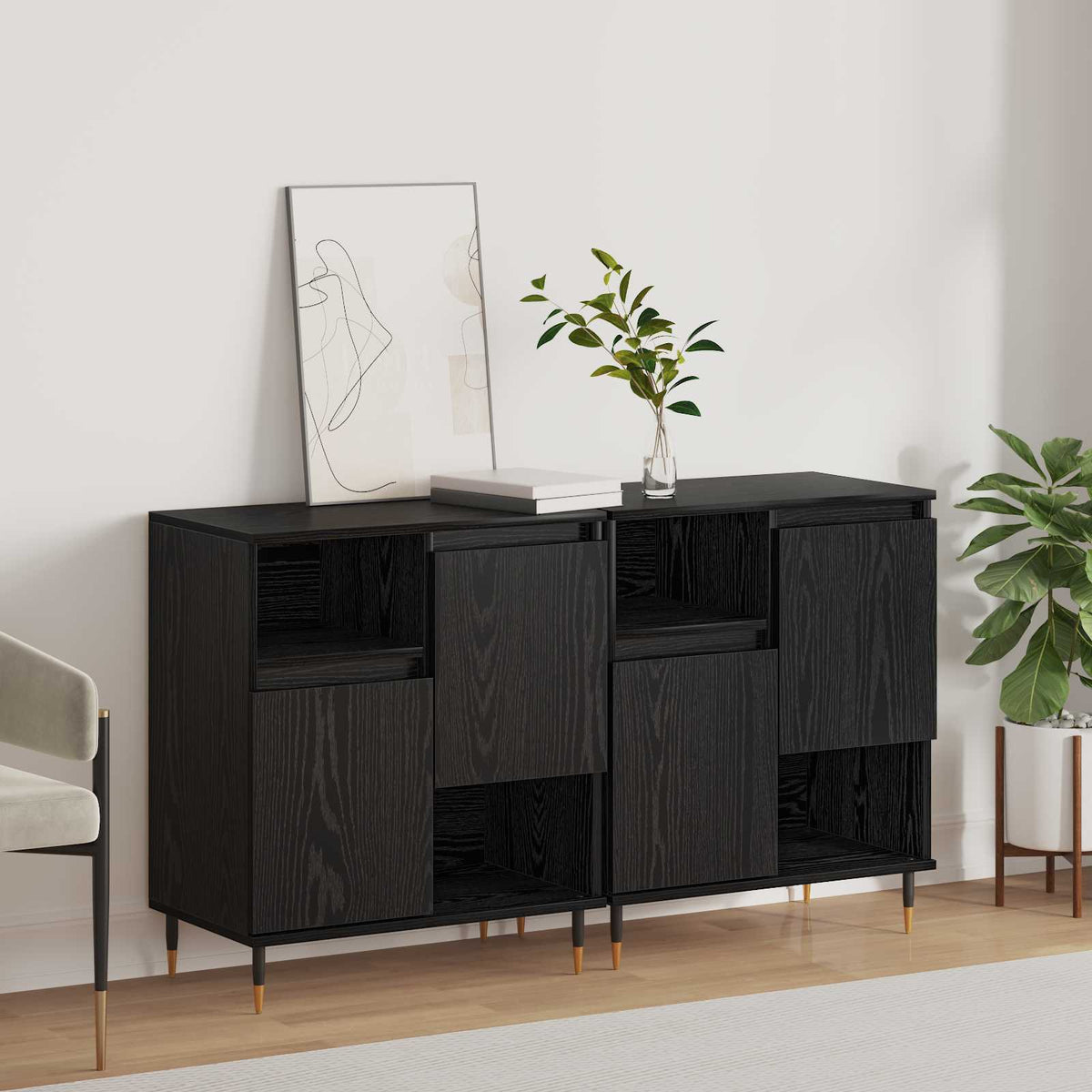 Dressoirs 2 pcs Zwart eiken is nu te koop bij PeponiXL, paradijselijk wonen!