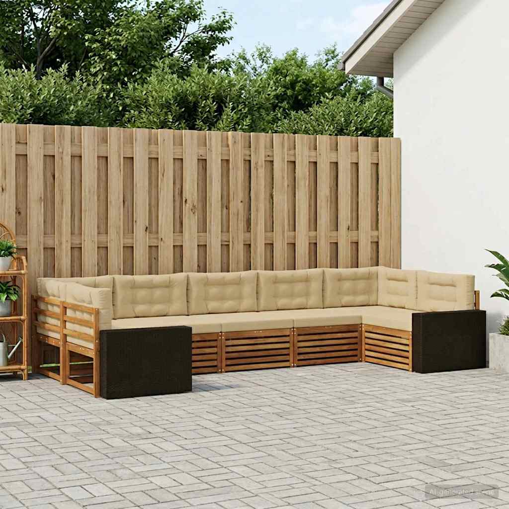 Buiten bankenset 7 pcs Natuurlijk en Beige Massief Acaciahout is nu te koop bij PeponiXL, paradijselijk wonen!