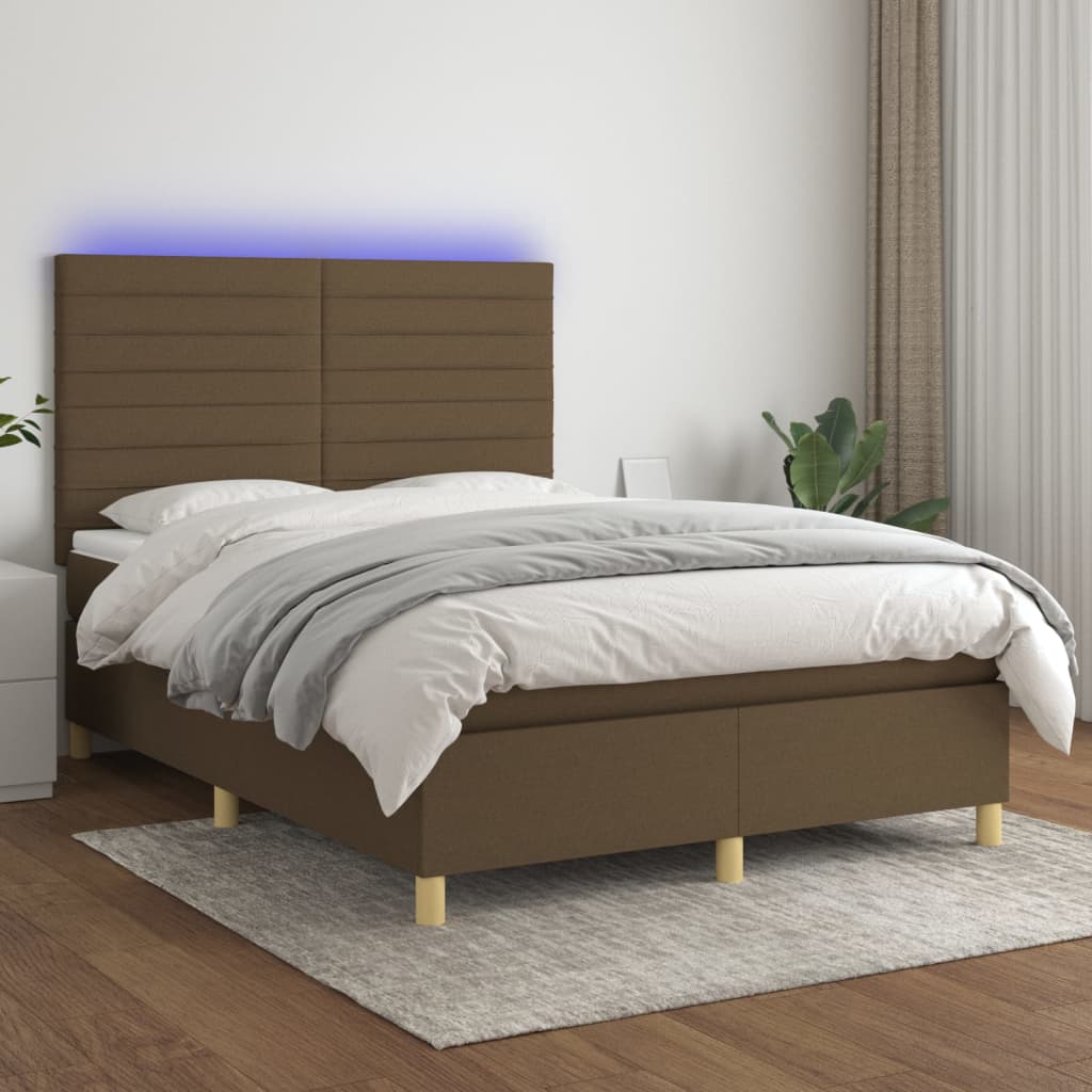 Boxspring met matras en LED stof donkerbruin 140x190 cm is nu te koop bij PeponiXL, paradijselijk wonen!