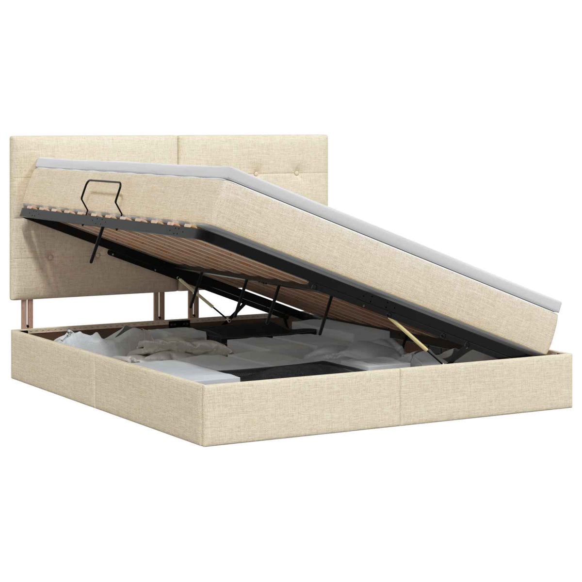 Opslag bed met matras met opslag Crèmekleurig 140 x 200 cm Stof is nu te koop bij PeponiXL, paradijselijk wonen!