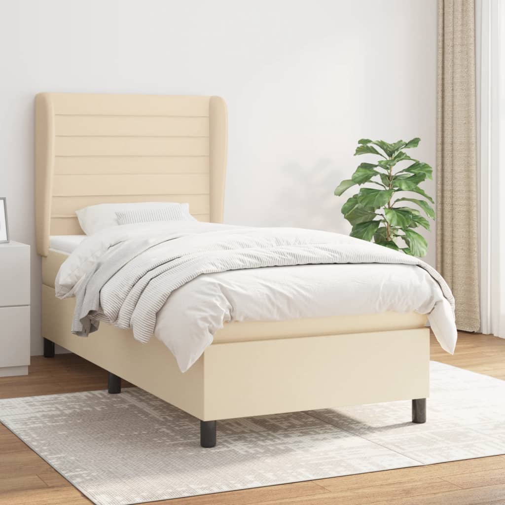 Boxspring met matras stof crèmekleurig 100x200 cm is nu te koop bij PeponiXL, paradijselijk wonen!
