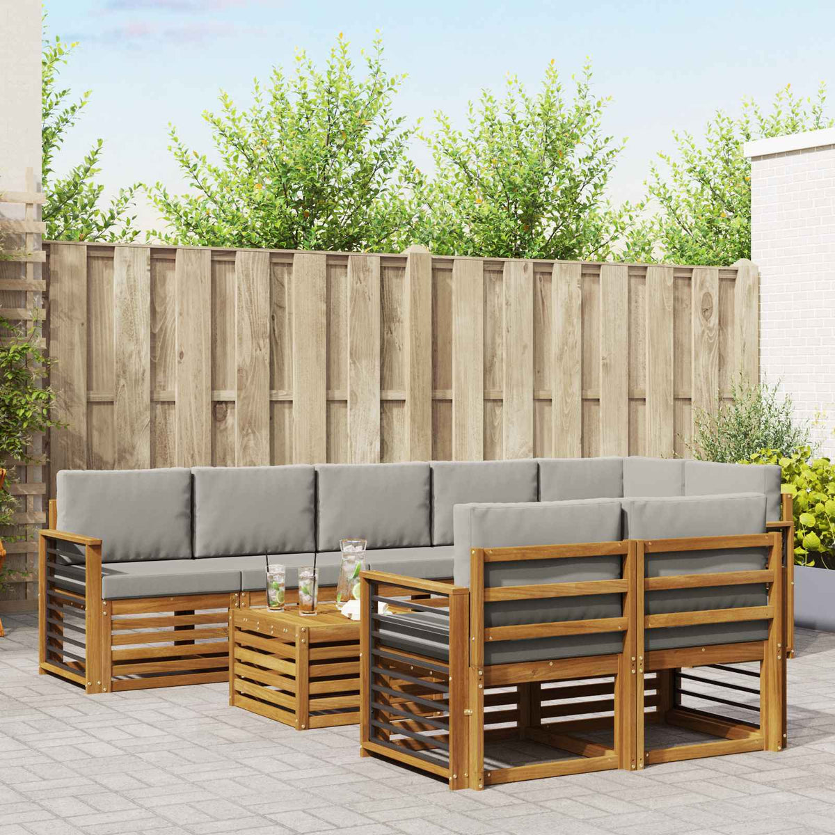 Sofa-Sets 9 pcs Natuurlijk en Lichtgrijs Massief Acaciahout is nu te koop bij PeponiXL, paradijselijk wonen!