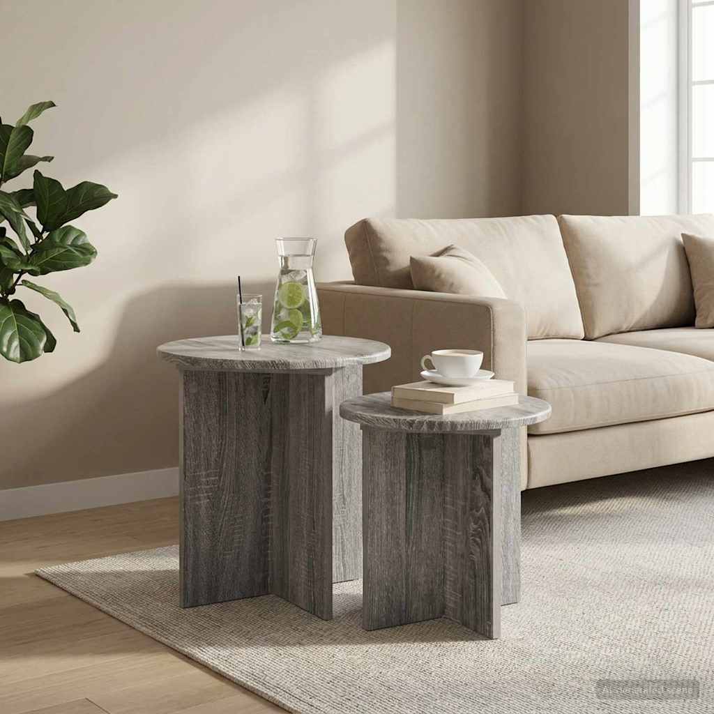 Bijzettafelset met opslag 2 pcs Grijs sonoma Geconstrueerd hout is nu te koop bij PeponiXL, paradijselijk wonen!