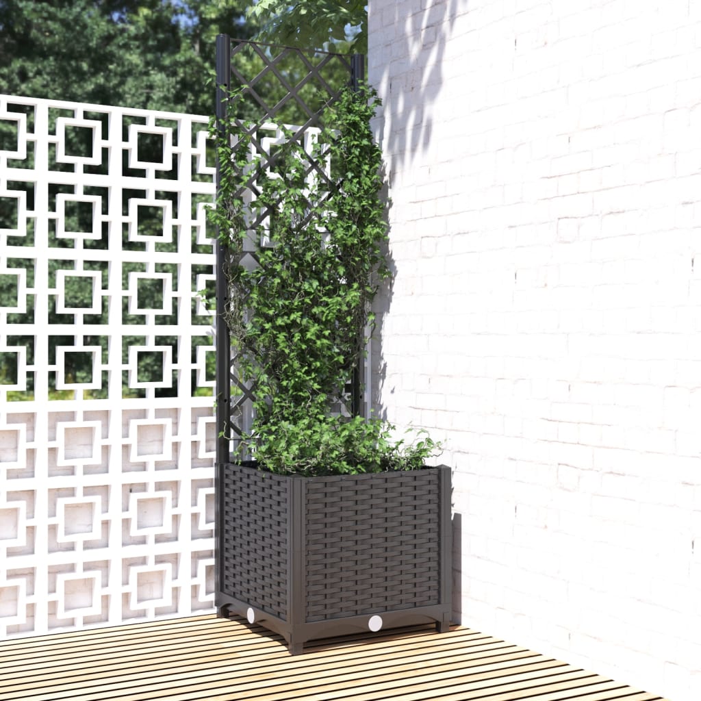 Plantenbak met trellis zwart 40x40x136 cm PP is nu te koop bij PeponiXL, paradijselijk wonen!