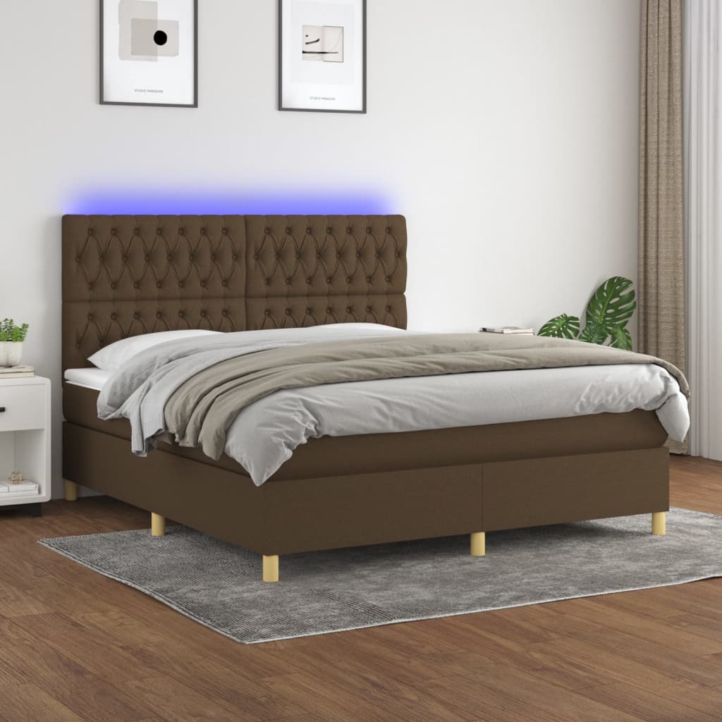 Boxspring met matras en LED stof donkerbruin 180x200 cm is nu te koop bij PeponiXL, paradijselijk wonen!