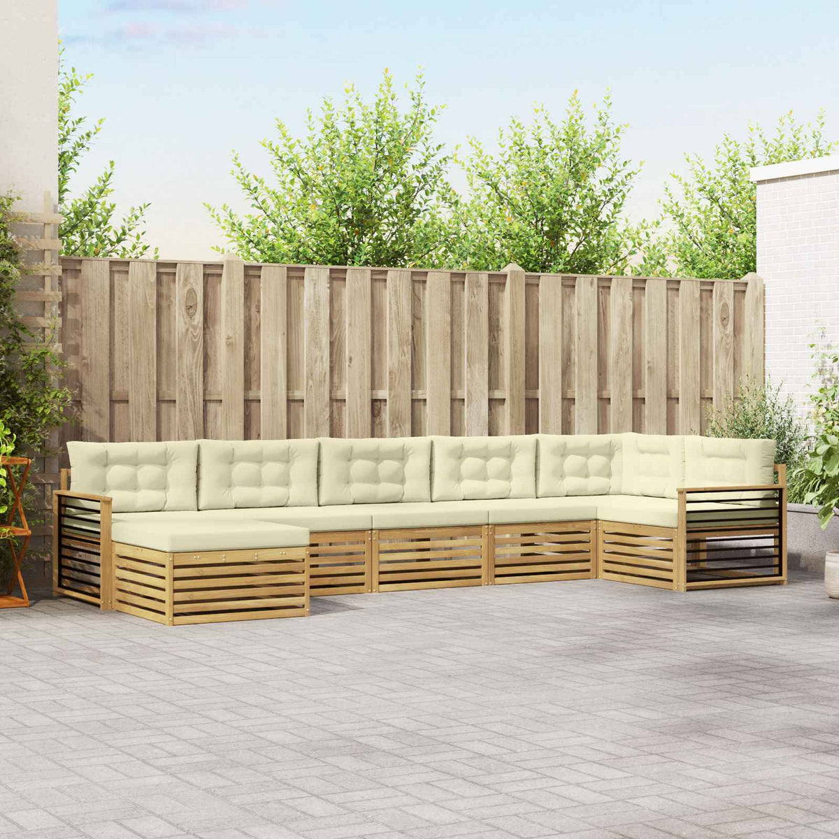 Buiten bankenset met kussen 7 pcs Wit en crèmekleurig is nu te koop bij PeponiXL, paradijselijk wonen!
