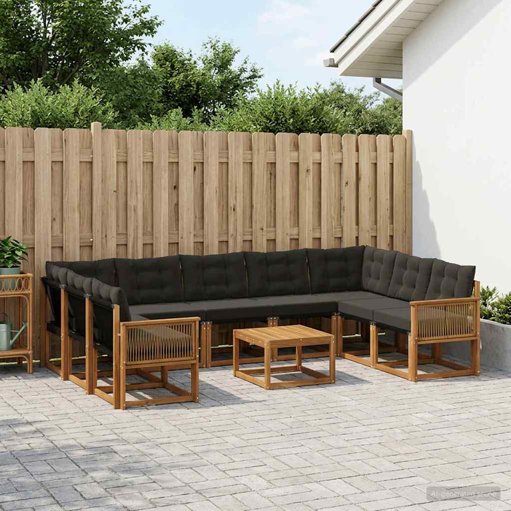 Buiten bankenset met kussen 10 pcs Naturel en Zwart is nu te koop bij PeponiXL, paradijselijk wonen!