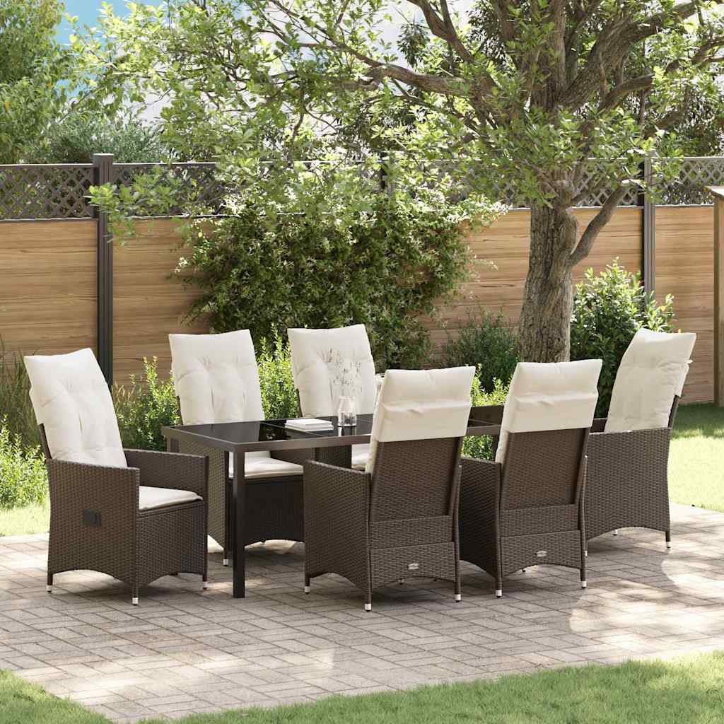 Tuin eettafelset met kussen 7 pcs Bruin poly rattan is nu te koop bij PeponiXL, paradijselijk wonen!