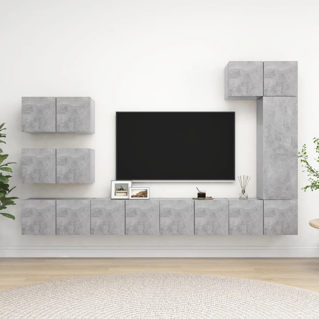 8-delige Tv-meubelset bewerkt hout betongrijs is nu te koop bij PeponiXL, paradijselijk wonen!