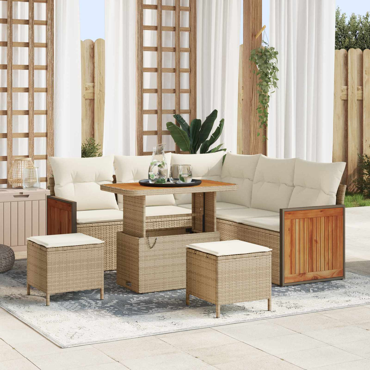 Tuinbankenset met kussen 8 pcs Beige en Crème is nu te koop bij PeponiXL, paradijselijk wonen!