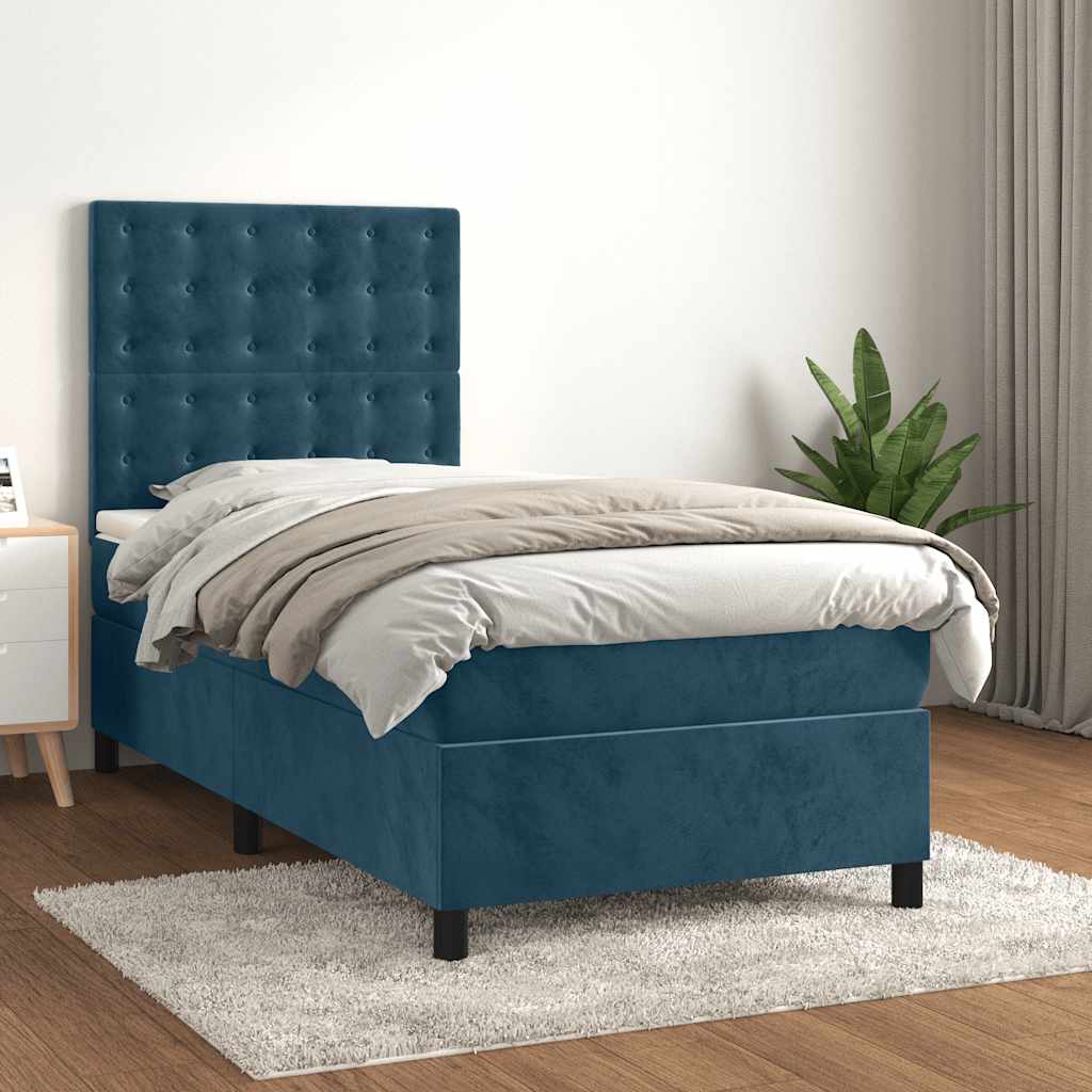 Boxspring met matras fluweel donkerblauw 90x200 cm is nu te koop bij PeponiXL, paradijselijk wonen!
