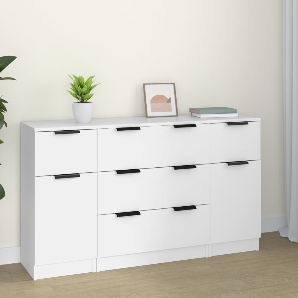 3-delige Dressoirset bewerkt hout wit is nu te koop bij PeponiXL, paradijselijk wonen!