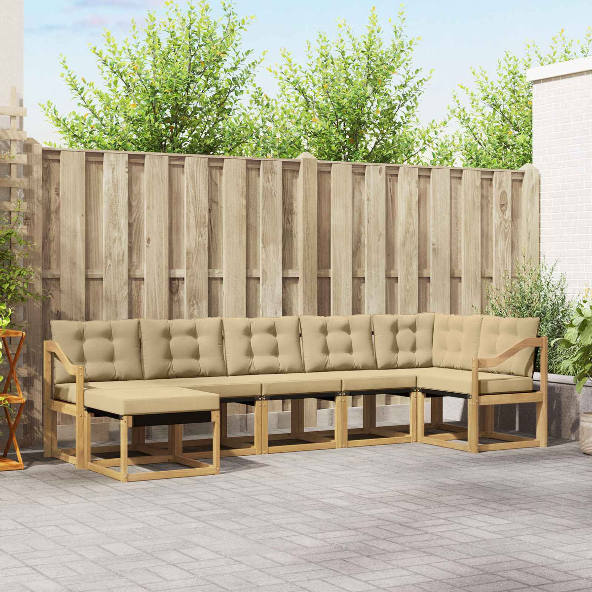 Buiten bankenset met kussen 7 pcs Wit en Beige is nu te koop bij PeponiXL, paradijselijk wonen!