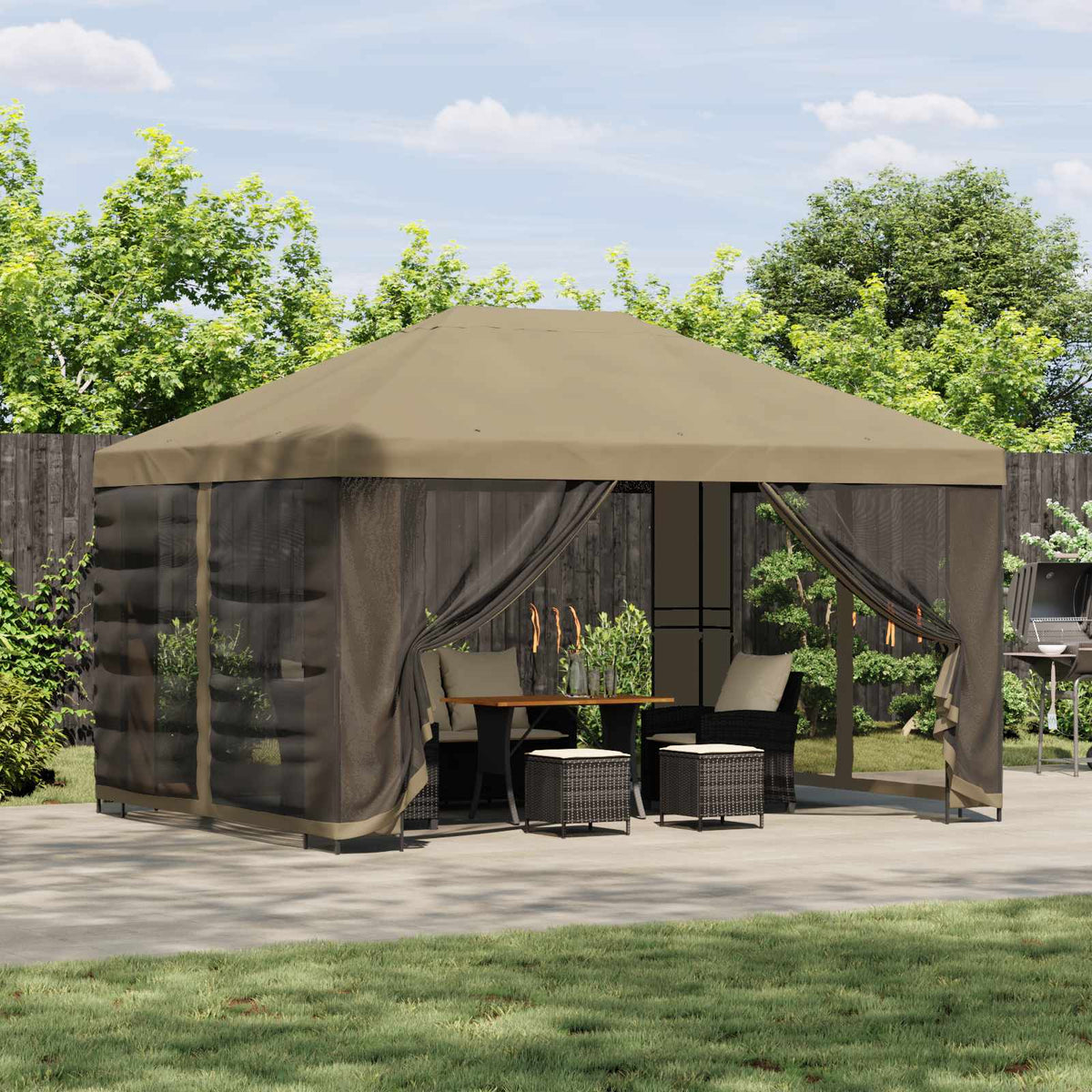 Tuin Gazebo met Zijwanden 4 × 3 m Beige Polyester en staal 190 is nu te koop bij PeponiXL, paradijselijk wonen!