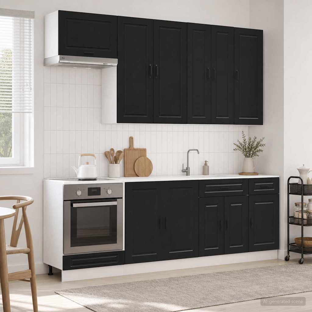 Keukenblok PORTO 8 pcs Zwart Bewerkt hout is nu te koop bij PeponiXL, paradijselijk wonen!