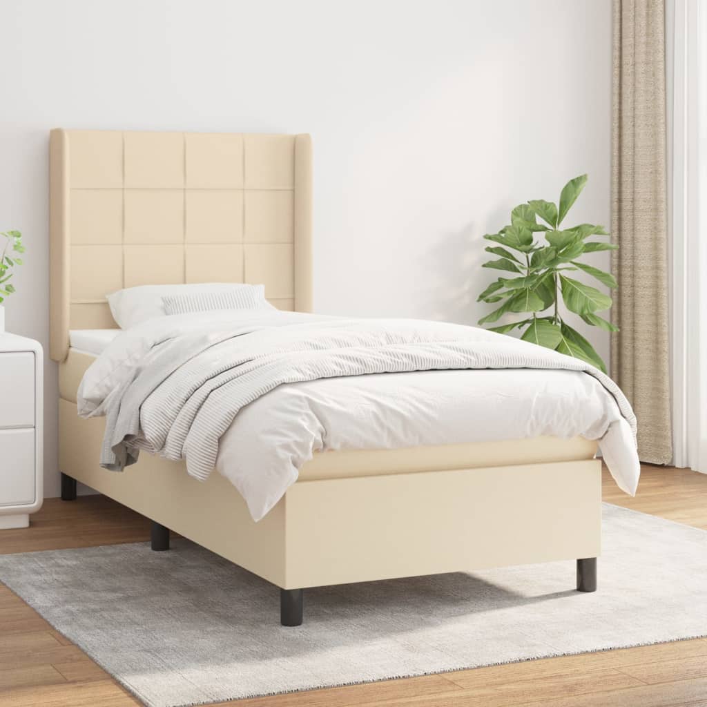 Boxspring met matras stof crèmekleurig 90x200 cm is nu te koop bij PeponiXL, paradijselijk wonen!