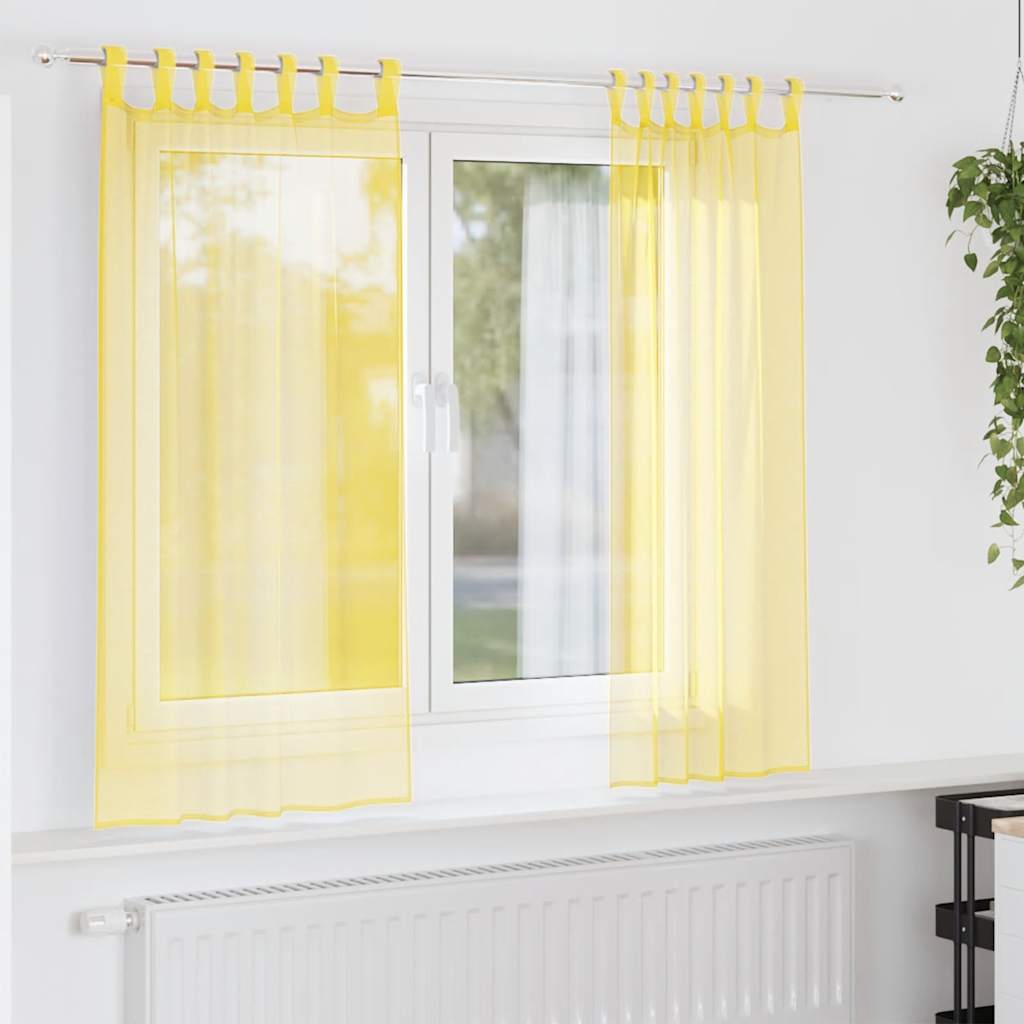 Gordijnen voile met lussen 2 st 140x140 cm geel is nu te koop bij PeponiXL, paradijselijk wonen!