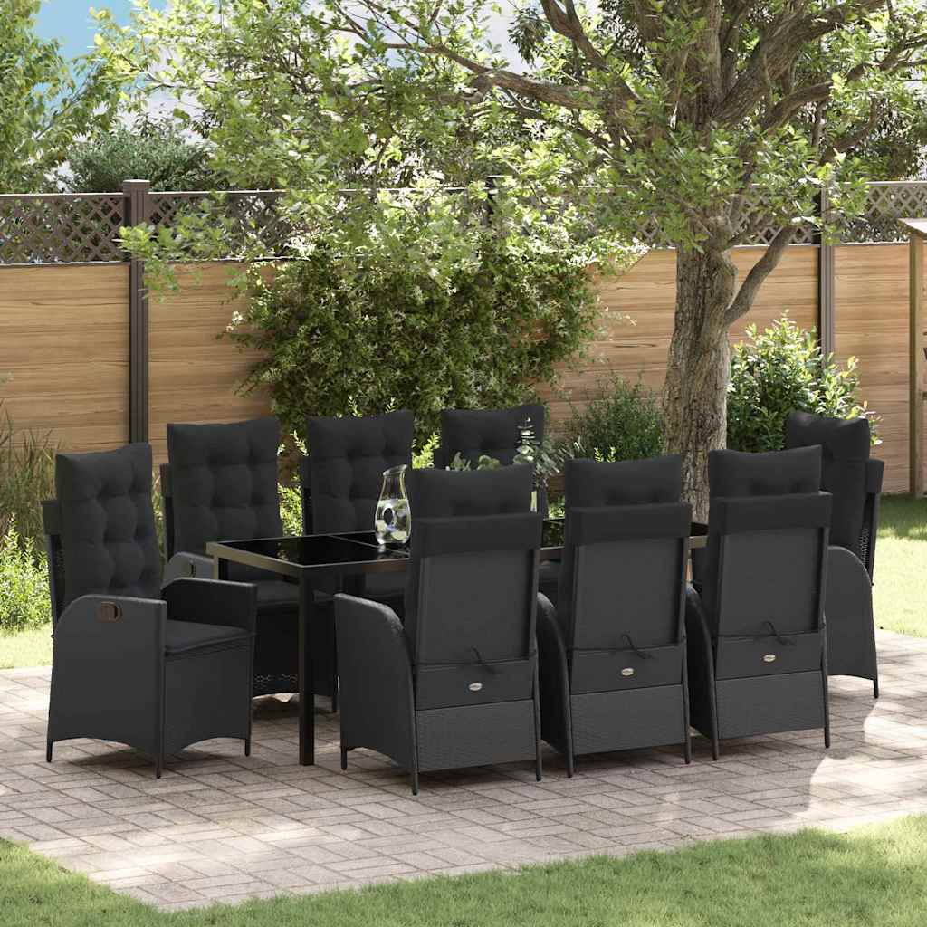 Tuin eettafelset met kussen 9 pcs Zwart poly rattan is nu te koop bij PeponiXL, paradijselijk wonen!