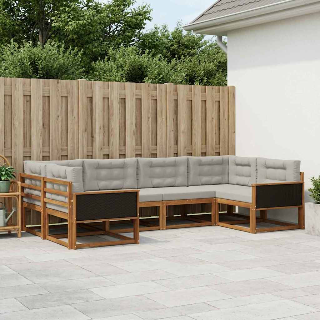 Buiten bankenset met kussen 6 pcs Naturel en lichtgrijs is nu te koop bij PeponiXL, paradijselijk wonen!