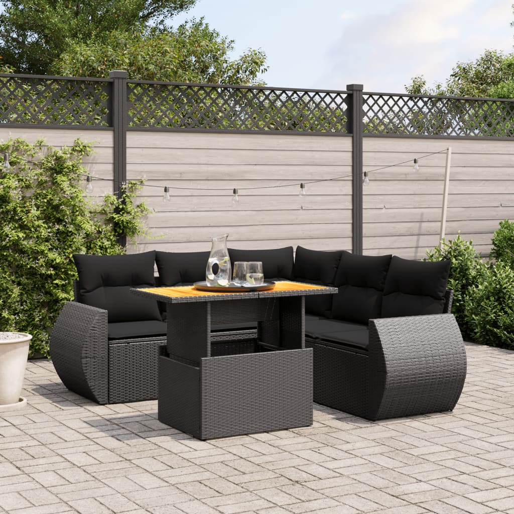 6-delige Loungeset met kussens poly rattan zwart is nu te koop bij PeponiXL, paradijselijk wonen!