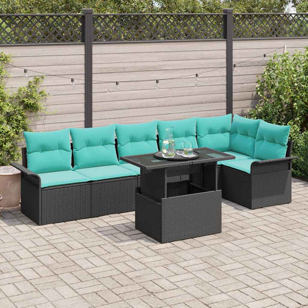 Tuin Sofa Set met kussen met opslag 7 pcs Zwart Poly riet is nu te koop bij PeponiXL, paradijselijk wonen!