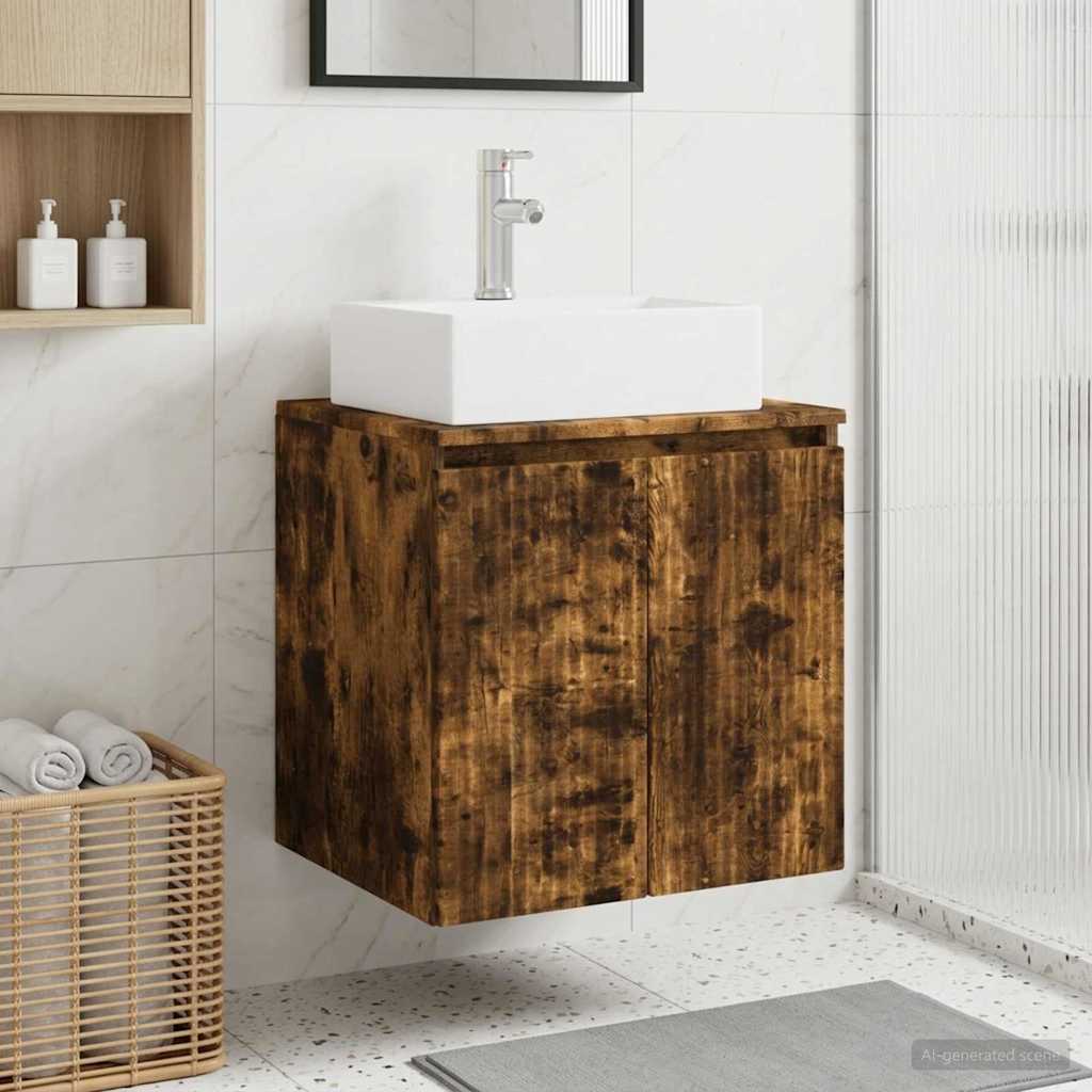 Wandgemonteerde wastafelmeubel Gerookt eiken is nu te koop bij PeponiXL, paradijselijk wonen!