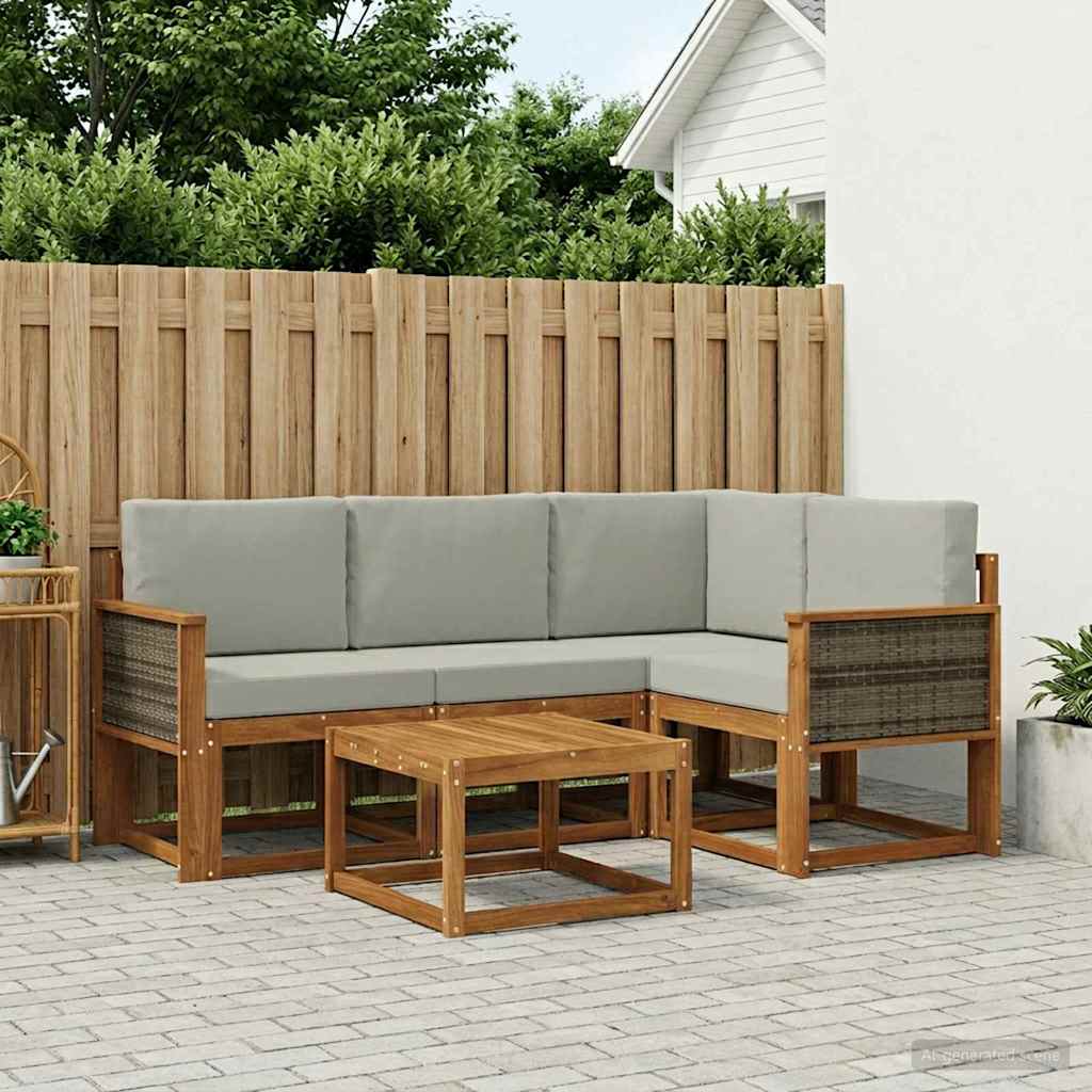 Buiten bankenset 5 pcs Naturel en lichtgrijs Polyester is nu te koop bij PeponiXL, paradijselijk wonen!