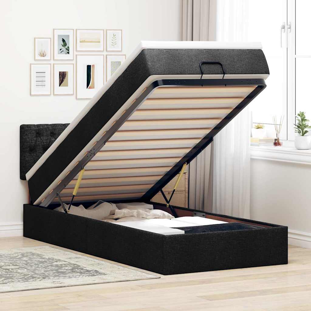 Ottoman bed met matras 90x190cm stof zwart is nu te koop bij PeponiXL, paradijselijk wonen!