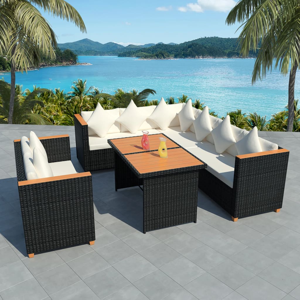 5-delige Loungeset met kussens poly rattan zwart is nu te koop bij PeponiXL, paradijselijk wonen!