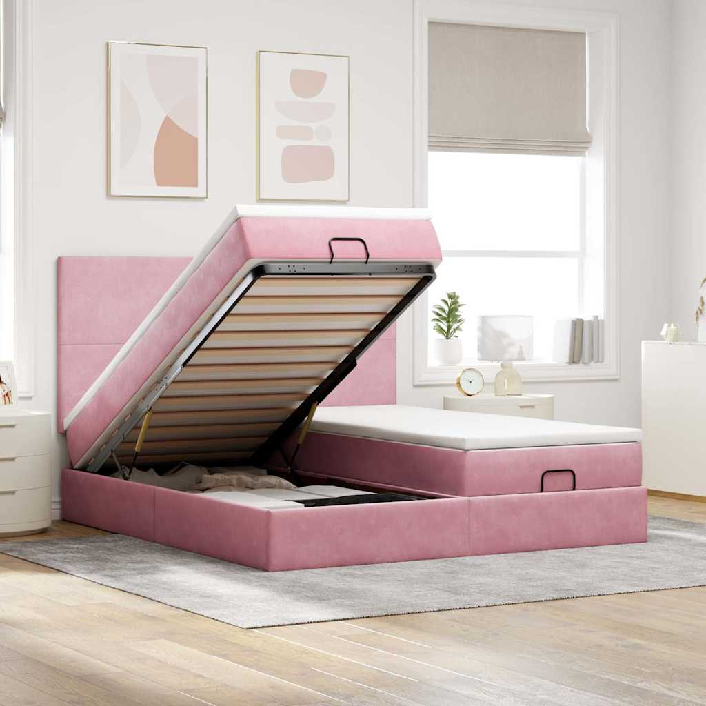 Ottoman bed met matrassen 180x200cm fluweel roze is nu te koop bij PeponiXL, paradijselijk wonen!