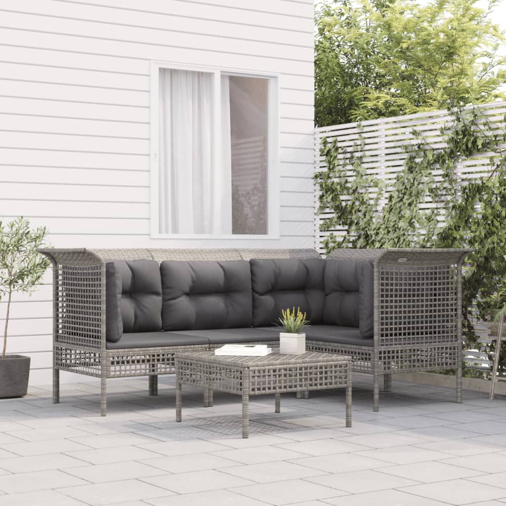 5-delige Loungeset met kussens poly rattan grijs is nu te koop bij PeponiXL, paradijselijk wonen!