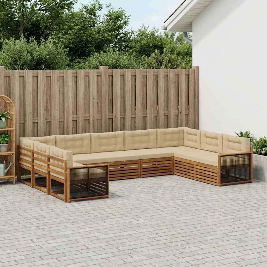 Buiten bankenset 9 pcs Natuurlijk en Beige Massief Acaciahout is nu te koop bij PeponiXL, paradijselijk wonen!