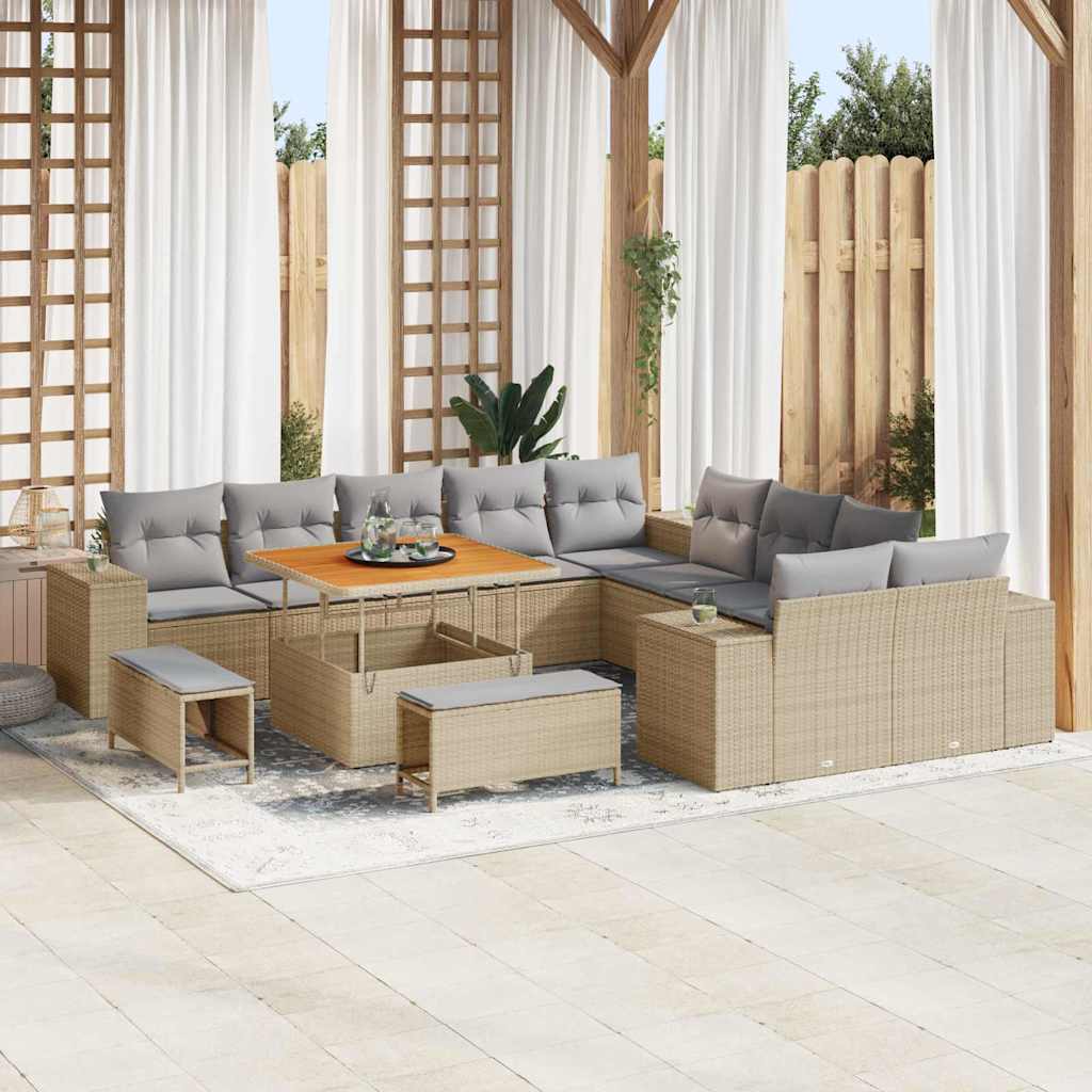 Tuin Sofa Set met kussen 13 pcs Beige poly rattan is nu te koop bij PeponiXL, paradijselijk wonen!