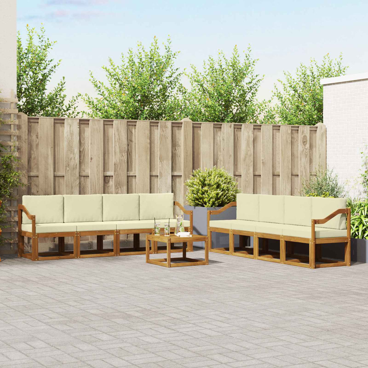 Buiten bankenset met kussen 9 pcs Natuurlijk en Crème is nu te koop bij PeponiXL, paradijselijk wonen!