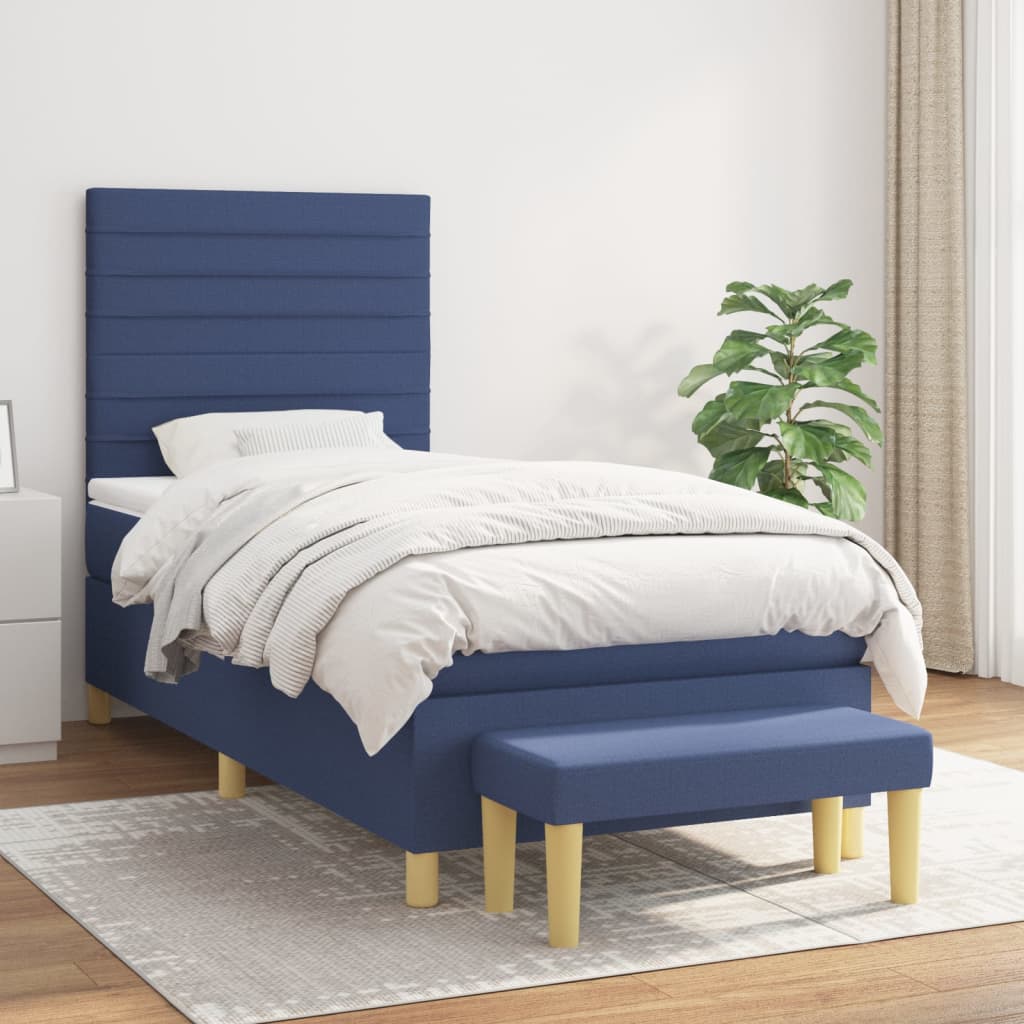 Boxspring met matras stof blauw 90x190 cm is nu te koop bij PeponiXL, paradijselijk wonen!