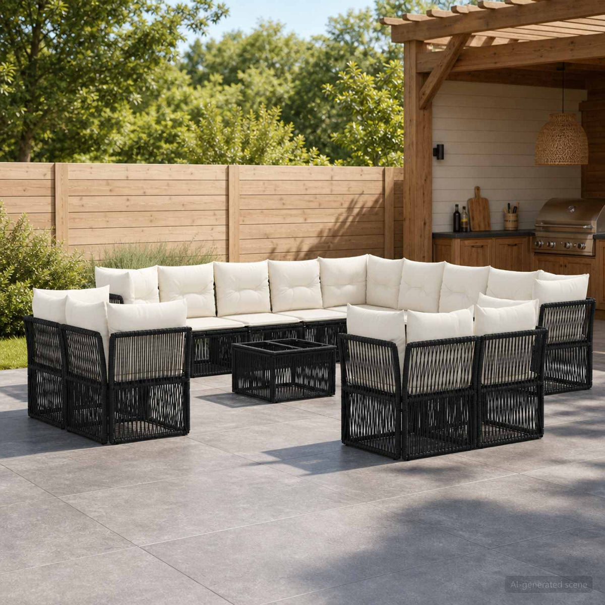 Tuinbankenset 14 pcs Zwart poly rattan is nu te koop bij PeponiXL, paradijselijk wonen!