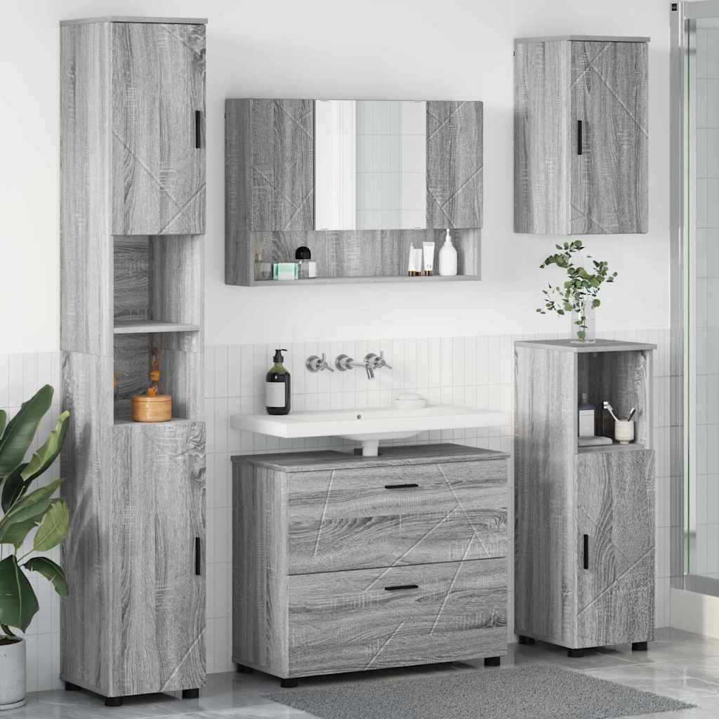 Badkamermeubelset 5 pcs Grijs Sonoma Geperst Hout en Metaal is nu te koop bij PeponiXL, paradijselijk wonen!
