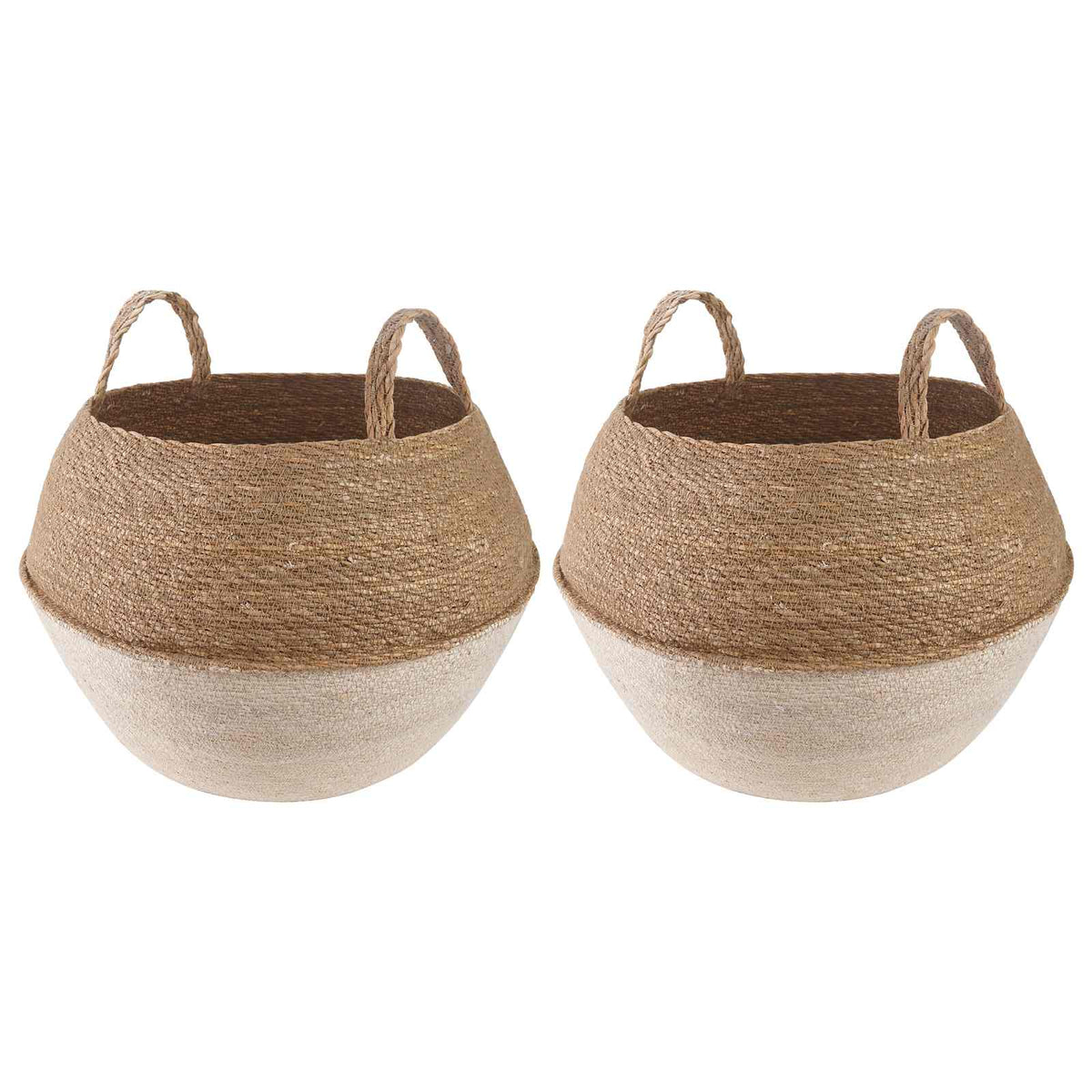 Plantenpot met handvatten 2 pcs Wit Ø 45 x 36 cm 100% Zeegras is nu te koop bij PeponiXL, paradijselijk wonen!