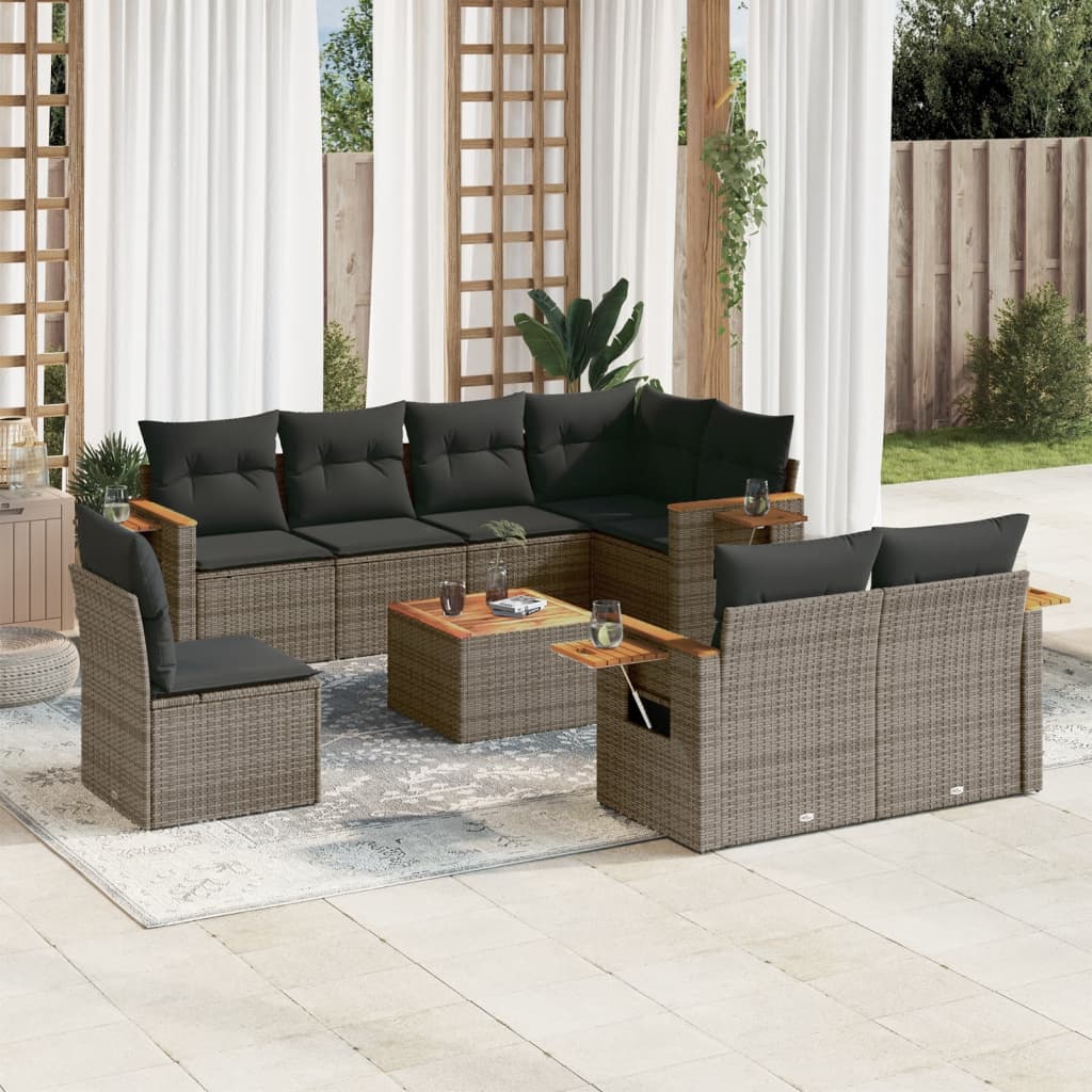 9-delige Loungeset met kussens poly rattan grijs is nu te koop bij PeponiXL, paradijselijk wonen!