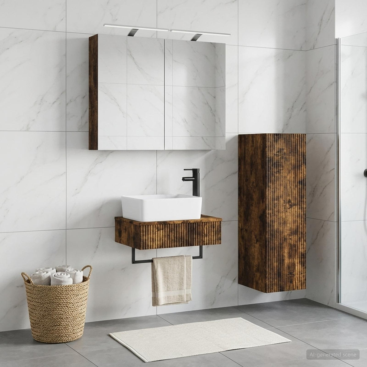 Badkamerkastenset 4 st Gerookt eiken Bewerkt hout is nu te koop bij PeponiXL, paradijselijk wonen!