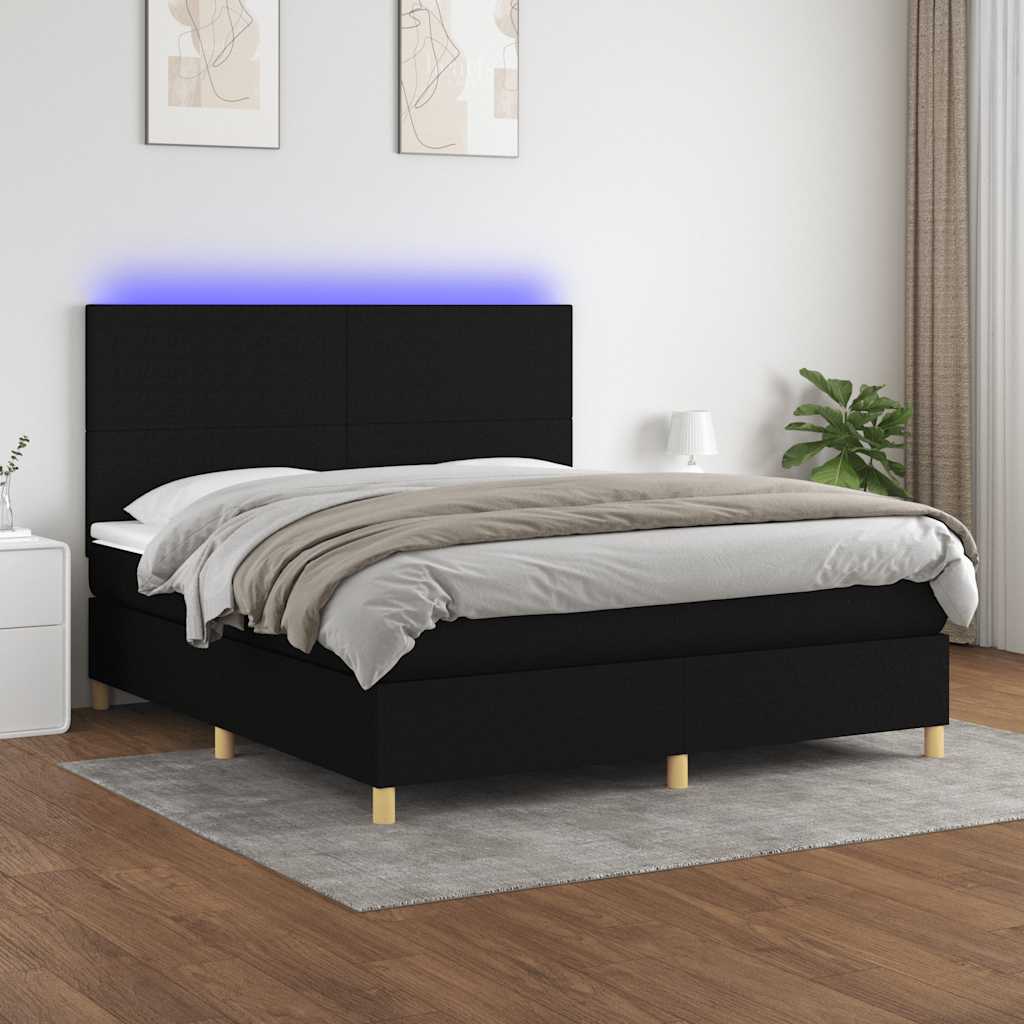 Boxspring met matras en LED stof zwart 180x200 cm is nu te koop bij PeponiXL, paradijselijk wonen!