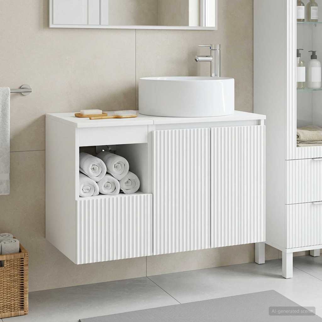 Badkamermeubelset 2 st Wit Bewerkt hout is nu te koop bij PeponiXL, paradijselijk wonen!