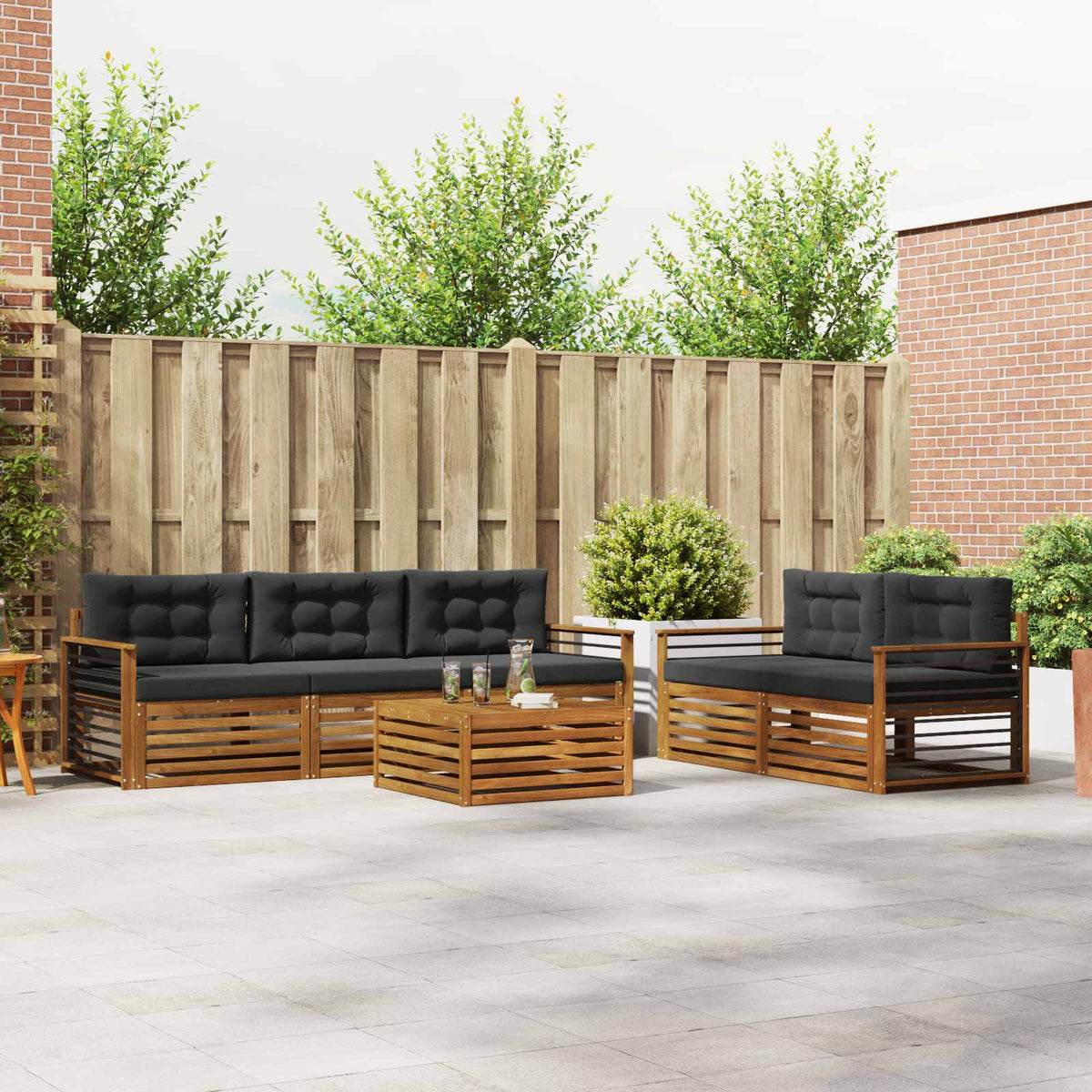 Buiten bankenset met kussen 6 pcs Natuurlijk en Antraciet is nu te koop bij PeponiXL, paradijselijk wonen!