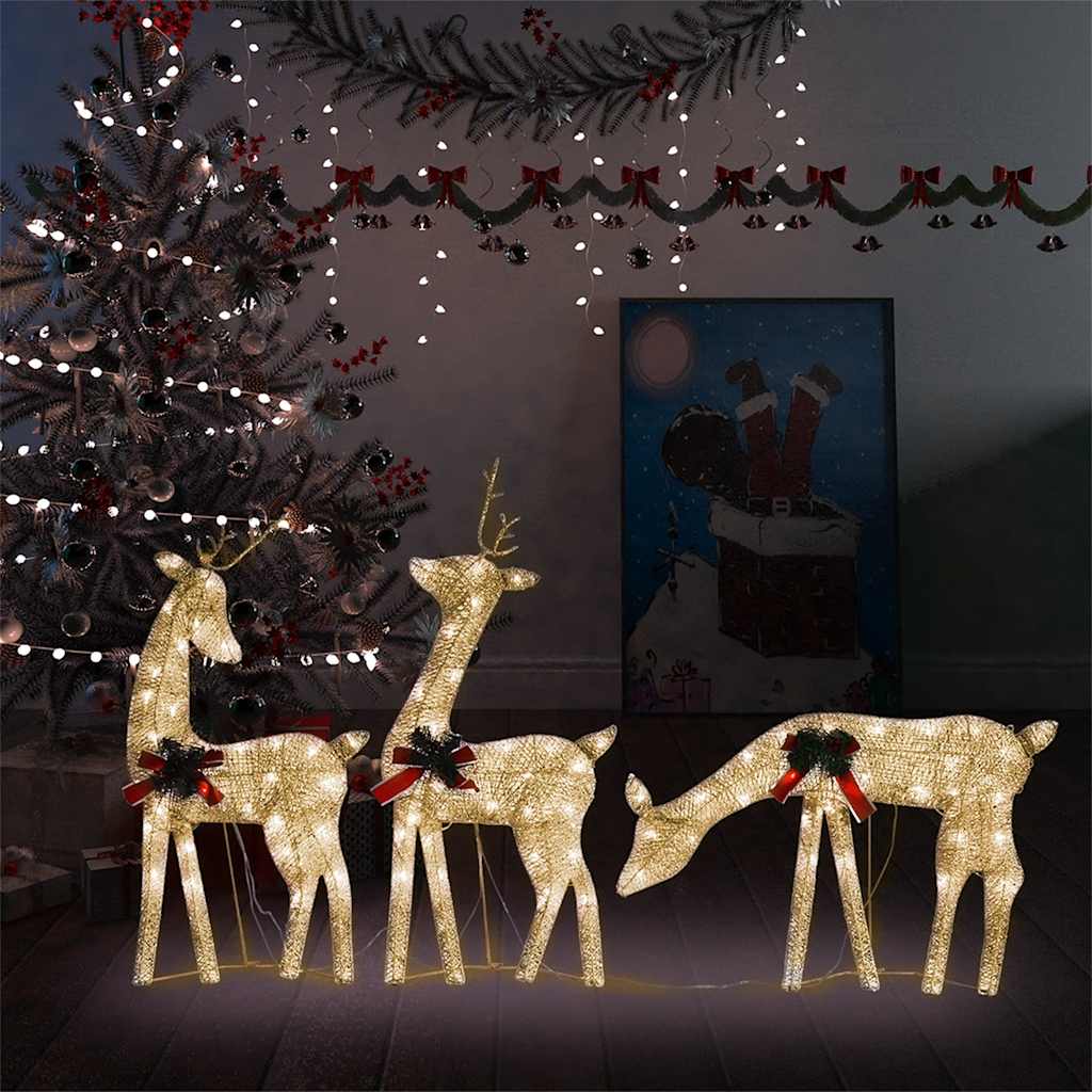 Rendierfamilie Kerstmis warmwit 270x7x90 cm mesh goudkleurig is nu te koop bij PeponiXL, paradijselijk wonen!
