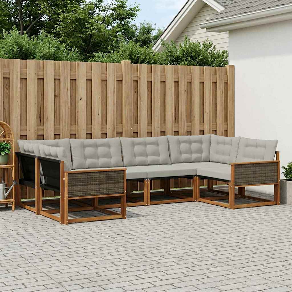 Buiten bankenset met kussen 6 pcs Naturel en lichtgrijs is nu te koop bij PeponiXL, paradijselijk wonen!