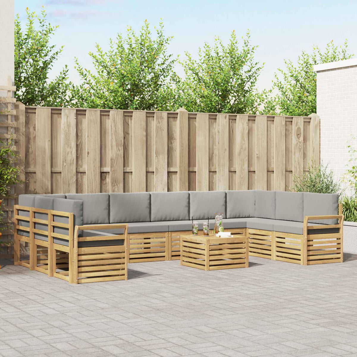 Buiten bankenset 11 pcs Wit en Lichtgrijs 59 x 59 x 37 cm is nu te koop bij PeponiXL, paradijselijk wonen!