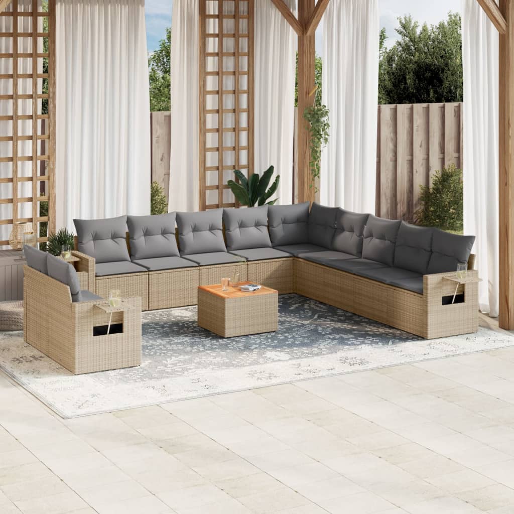 12-delige Loungeset met kussens poly rattan gemengd beige is nu te koop bij PeponiXL, paradijselijk wonen!