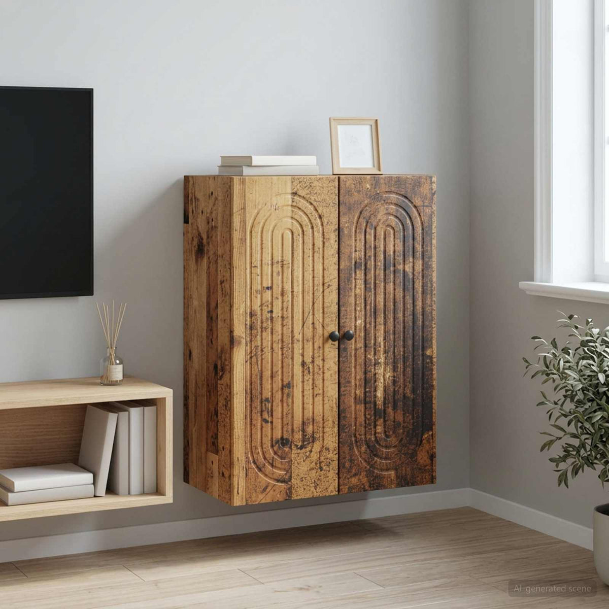 Wandkast Oud hout 66 x 34,5 x 90 cm Bewerkt hout is nu te koop bij PeponiXL, paradijselijk wonen!