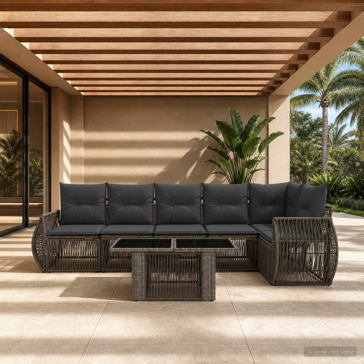 Tuinbankenset 7 st Grijs en Donkergrijs poly rattan is nu te koop bij PeponiXL, paradijselijk wonen!