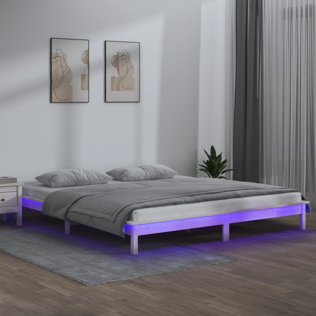 Bedframe LED massief hout wit 160x200 cm is nu te koop bij PeponiXL, paradijselijk wonen!
